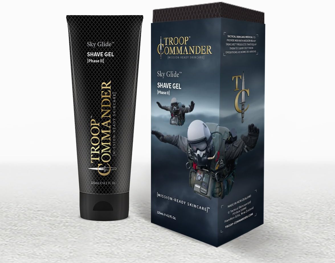 Troop Commander Sky Glide Shave Gel 4.2oz - Skin Care - Veteran Owned - Made in New Zealand - Tactical Skincare - Premium Shave - Military - Superior Glide - Maximum Comfort - Not Tested on Animals