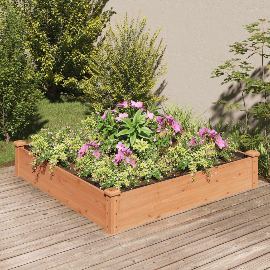 Fioriera Rialzata da Giardino 120x120x25cm in Legno di Abete | Aiuola rialzata quadrata marrone per orto, balcone e terrazza, con fodera protettiva e fondo aperto drenante.