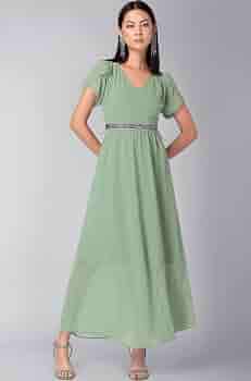 Buy FabAlley Women's Georgette Green Tulip Sleeve Maxi Dress with