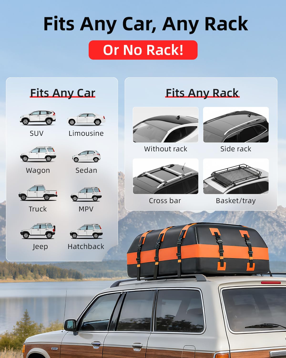 Abahub Auto Dachbox 840D Weich Faltbare wasserdichte Dachtasche mit Türhaken, Rutschfester Matte,Aufbewahrungstasche für Alle Autos mit/ohne Gepäckträger (850L)