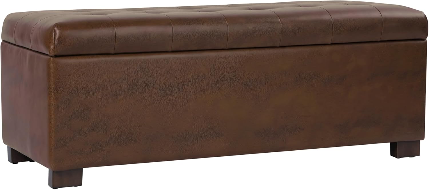 HomePop Large Tufted Storage Bench Ottoman Antique Brown - 250lb Capacity Bedroom Living Room Seating
