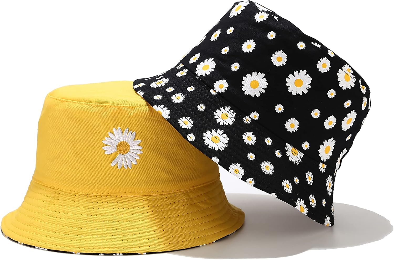 Flower Reversible Bucket Hat Cotton Summer Travel Beach Sun Hats Emboridery for Women Men - Image 4