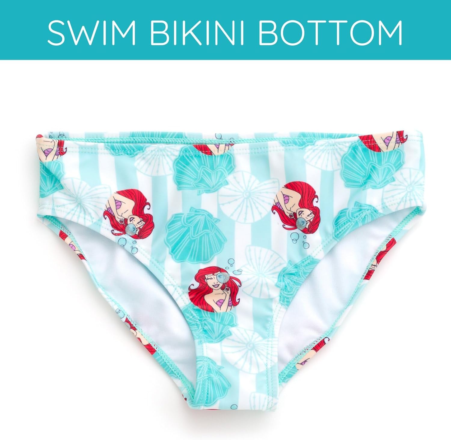 Disney Girls Ruffled Square Neck UPF 50+ Bikini Top, Bottom & Tail 3 Piece Swim Set Little Kid to Big Kid Sizes (4-10-12) 6 Aqua Green image 3 of 4 B0DT4ZX4F3