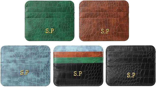 Personalized Initials PU Leather Card Holder Wallet - Slim RFID Blocking Credit Card Case Protector for Women & Men, Customized Thin Minimalist Front Pocket Wallet Gift