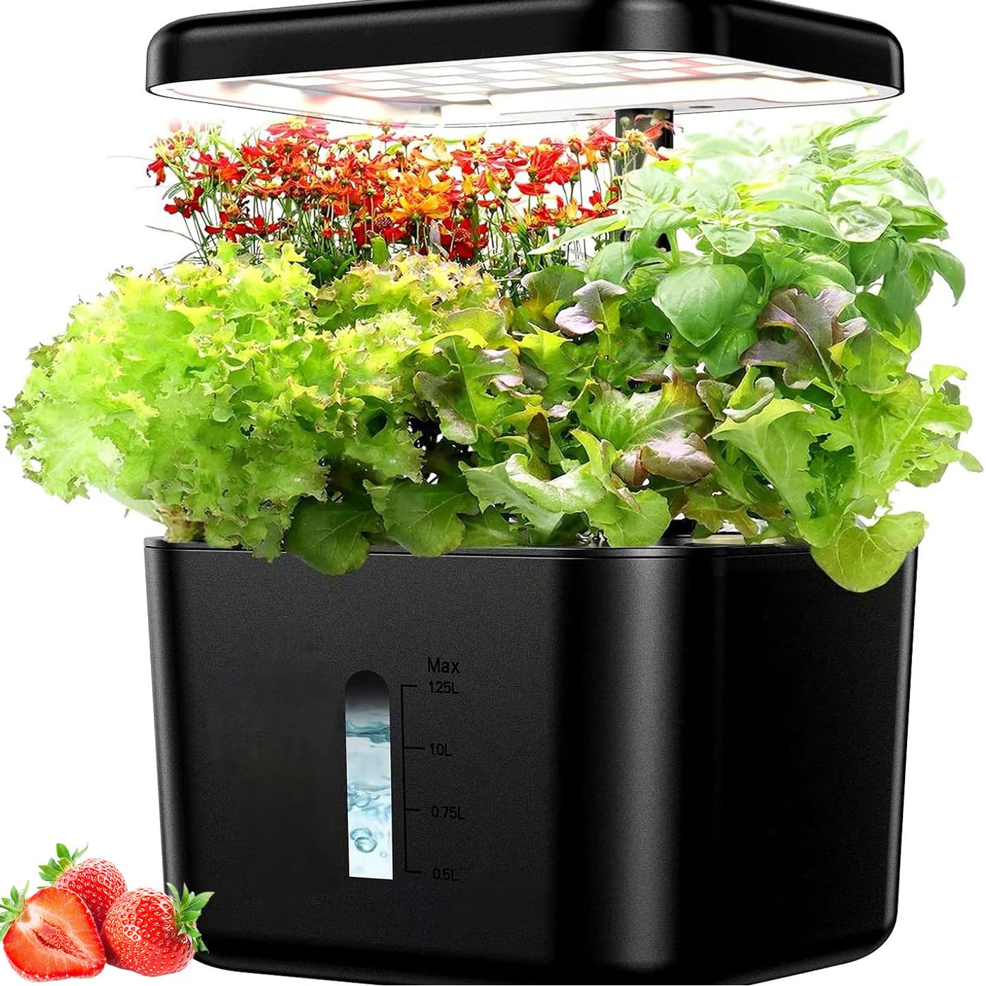 Hydroponika wewnętrzny ogród ziołowy z oświetleniem LED, 4 otwory, regulowana wysokość do 49,5 cm, zbiornik na wodę 1,25 l do uprawy warzyw i ziół w domu