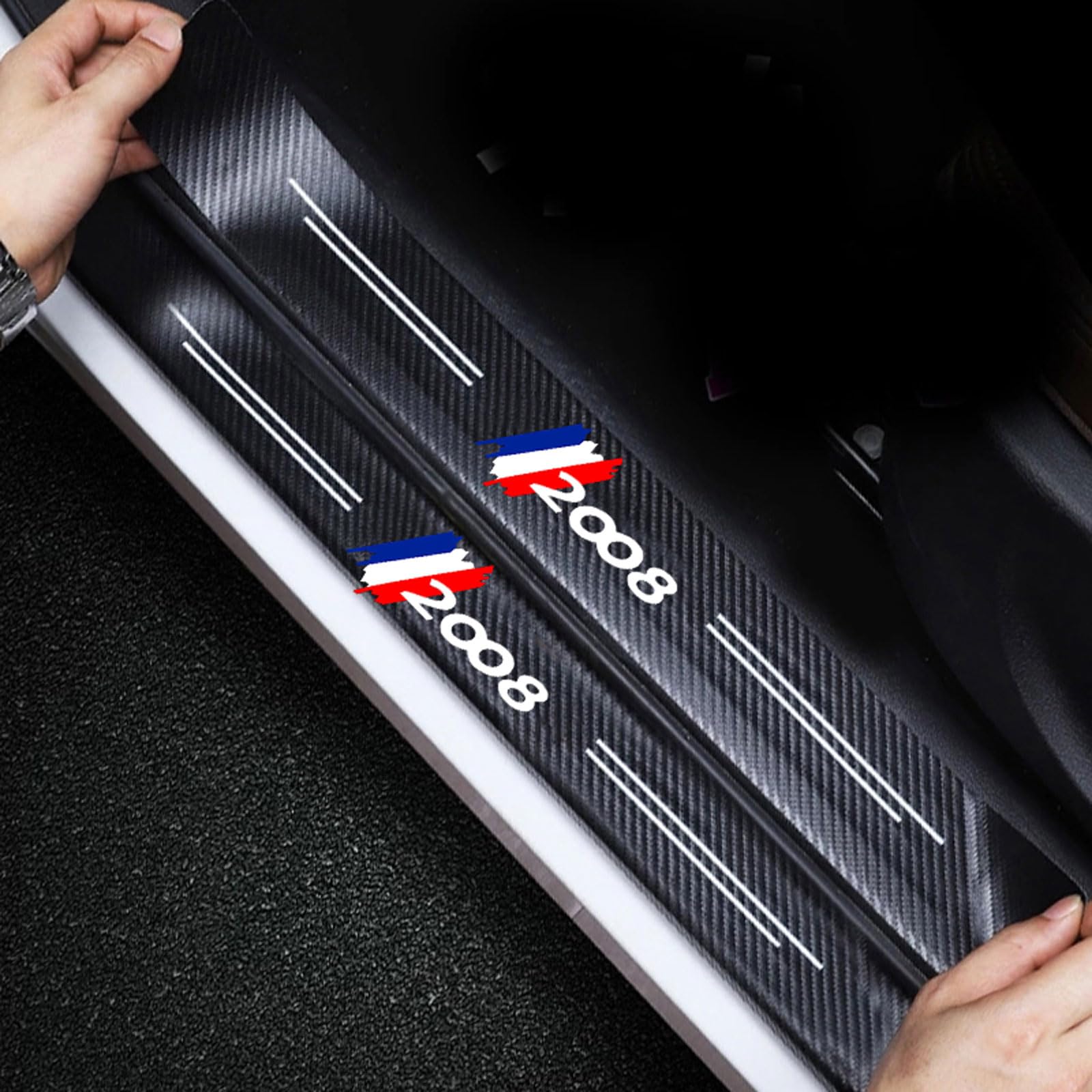 Ridgoel 2008 4Pcs Car Door Sill Protector Carbon Fiber Car Kick Plates For Peugeot Automobile Threshold Scuff Plate Auto Door Steps Pedal Guards Accessories