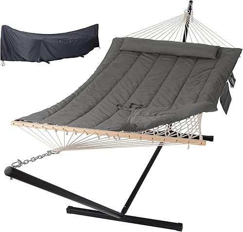 SUNCREAT Hamaca de cuerda con soporte y cubierta de lluvia