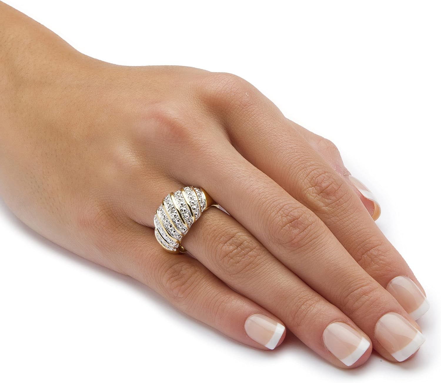 PalmBeach Yellow Gold-plated Sterling Silver Genuine Diamond Accent Dome Ring Sizes 6-10