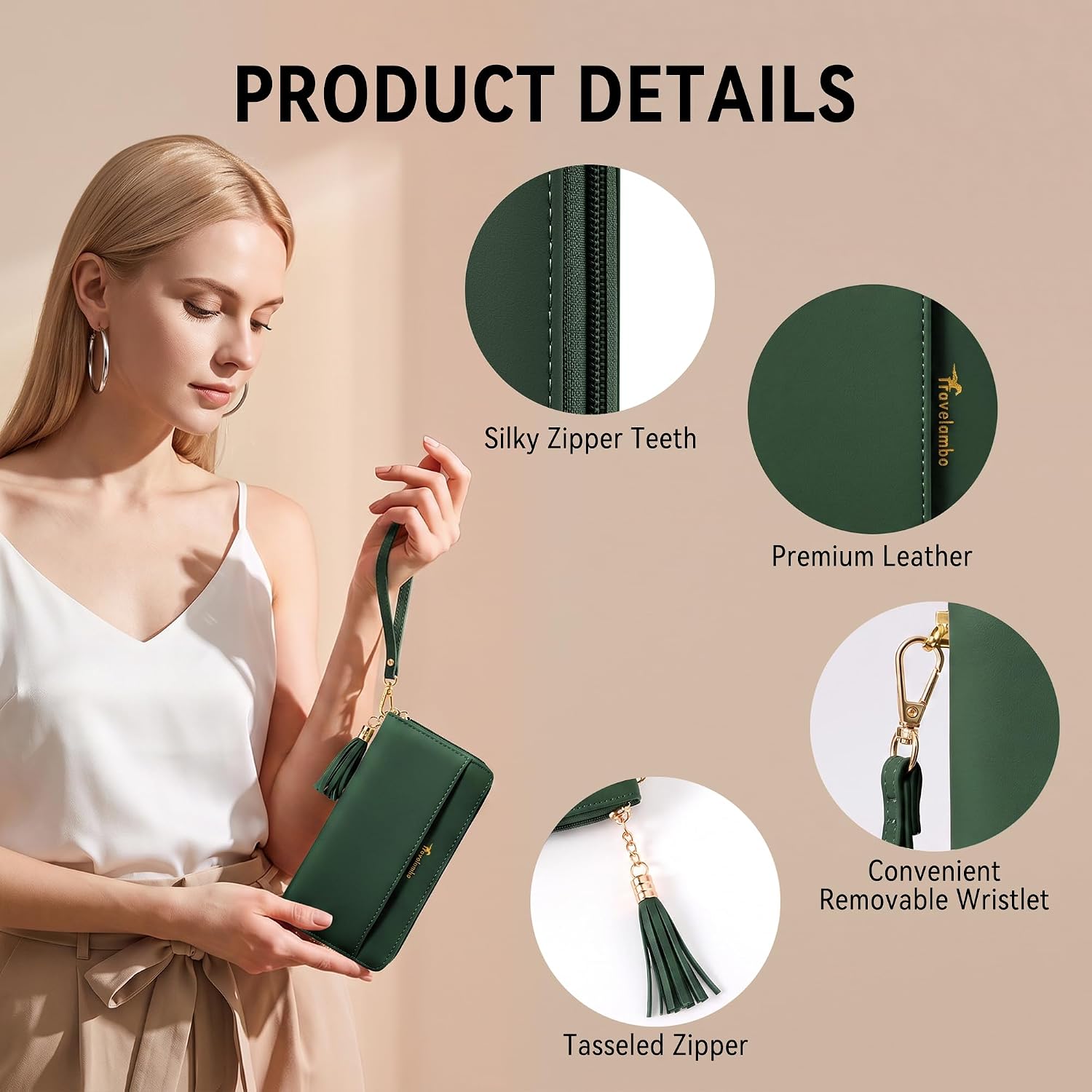 Travelambo Wristlet Wallet Women RFID Bifold Large Capacity Clutch Purse