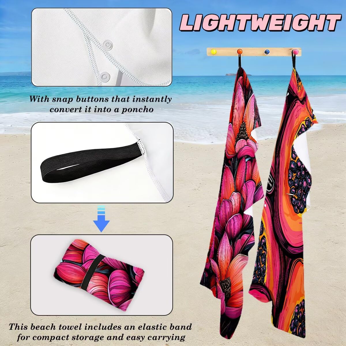 Toalla Playa 100x200 cm, Toalla Gimnasio Microfibra Secado Rapido, Juego de 2 Antiarena Toallas de Playa, Ligera Compacta Toallas Microfibra Grande para Viaje, Regalo Hombre Mujer (Papaya) -5021