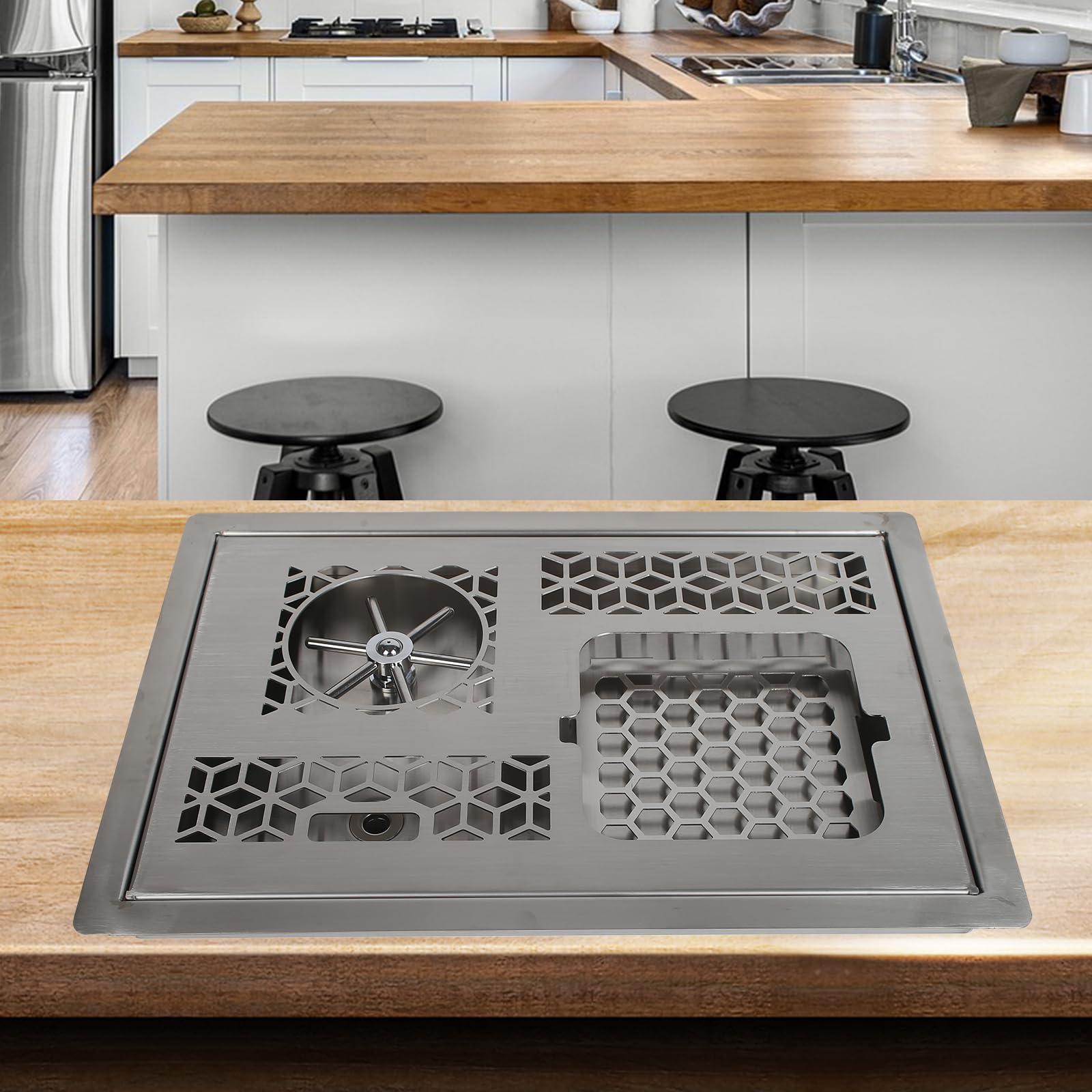 K KAFFEELUX Pitcher Rinser Stainless Steel Cup Washer and Drainer Efficient Beverage Cleaning Tool Ideal for Bars Cafes and Home Use Durable Pitcher Rinsing Station