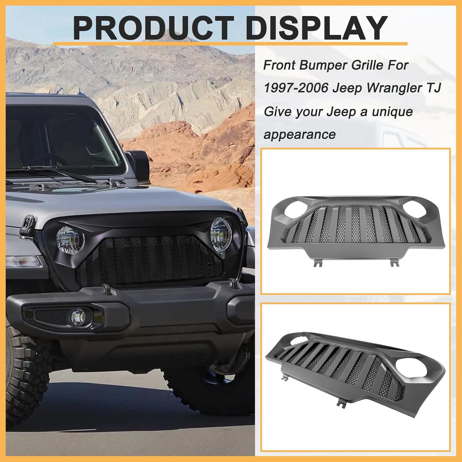 Matte Black Grille For Jeep Wrangler TJ Gladiator Vader Grill W Mesh 1997 1998 1999 2000 2001 2002 2003 2004 2005 2006