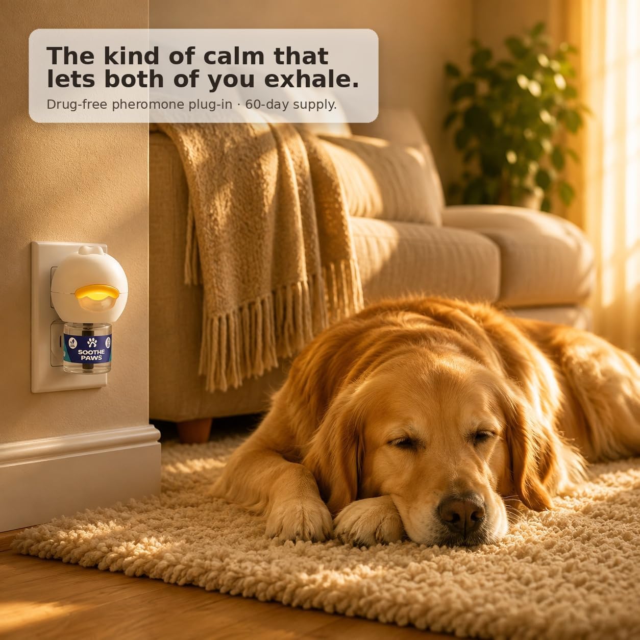 Dog Calming Diffuser Starter Kit | Pheromone Plug-in for Dogs, Helps with Fireworks, Storms, Separation & Barking | Drug-Free, Non-Sedating | 1 Diffuser + 2 Refills, 60-Day Supply | Drug-free pheromone plug-in that helps calm dogs during fireworks, storms & separation