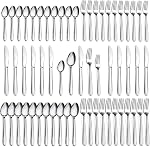 Pleafind 72-Pieces Ensembles d'argenterie noir pour 12, Ensemble plat avec couteaux à steak, ensemble de couverts en acier inoxydable, y compris fourches et ensemble de couteaux, lave-vaisselle ensemble d'ustensiles sécuritaires pour le restaurant à la maison