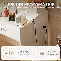 Vista 7 de COMHOMA Escritorio de tocador de maquillaje con espejo y luces, juego de mesa de tocador y silla con 5 cajones y estación de carga, cómoda