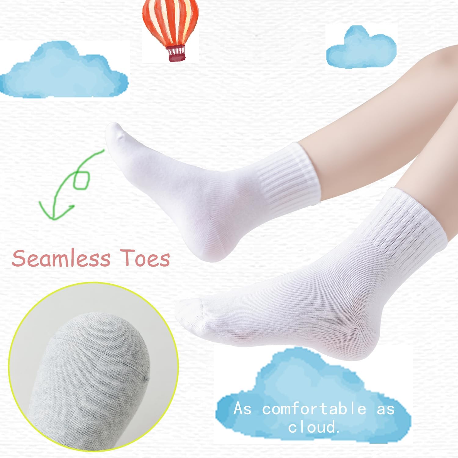 Kids White Seamless Socks Cotton Crew Socks School Ankle Socks with Retro Stripes For Boys Girls
