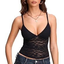 DOBREVA Lace Tops for Women V Neck Tank Tops Y2k | Double Lined, Triangle cup, Going Out, Night Out, Party, Sexy Tops, Summer Y2K Style