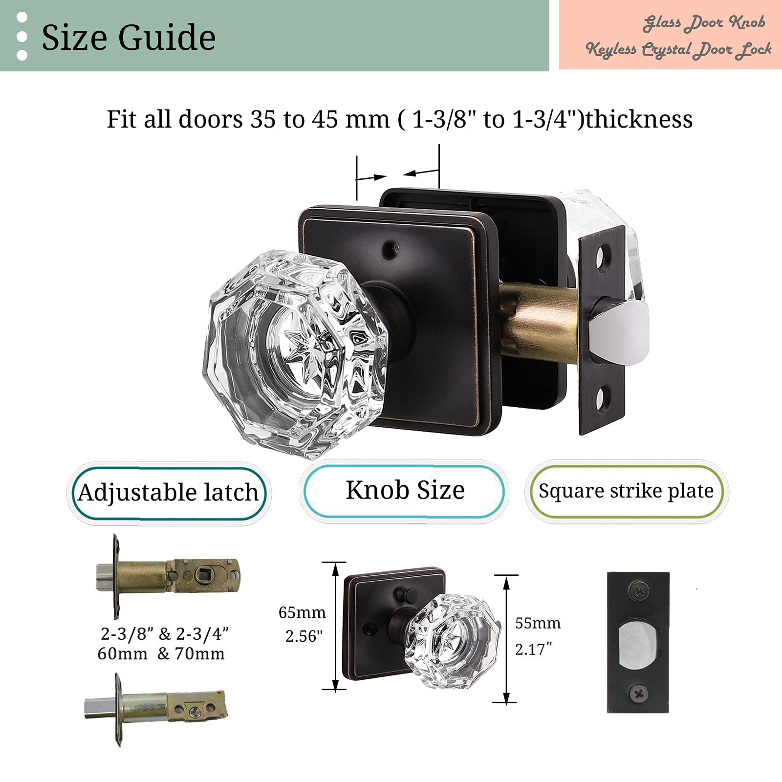 Amazon.co.jp: NIZADO クリスタルドアノブ ロック付き 四角いロゼット