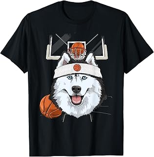 Siberian Husky Basketball Dog Lovers Basketball Player T-Shirt for Men Women Kids