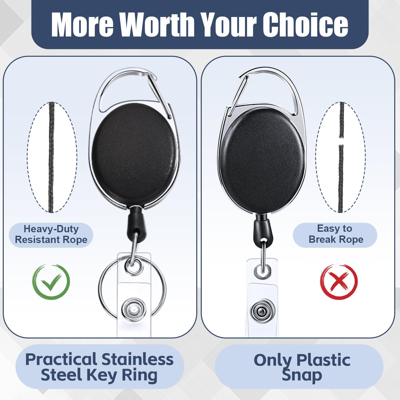 Honoson Lot de 40 bobines rétractables robustes pour porte-badges, porte-noms, porte-clés, carte, porte-badge, porte-clés, porte-badge, porte-badge, bobine à clip rétractable pour employés de bureau,