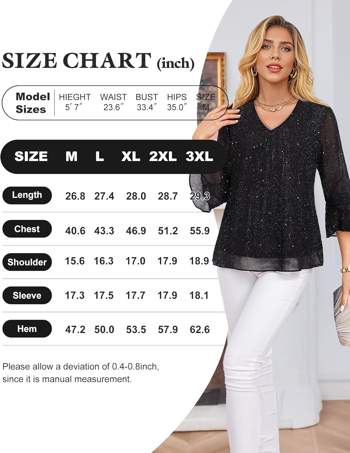 Bebonnie Womens Dressy Casual Tops Ruffle 3/4 Sleeve V Neck Floral Chiffon Blouses - Image 5