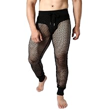 JOGAL Mens Mesh Fishnet See Through Pants Stretchy Muscle Leggings