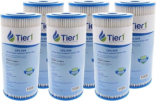 Tier1 5 micrones 10 pulgadas x 4.5 pulgadas  Paquete de 6 cartuchos de repuesto de filtro de agua de sedimentos de poliéster plisado para toda la
