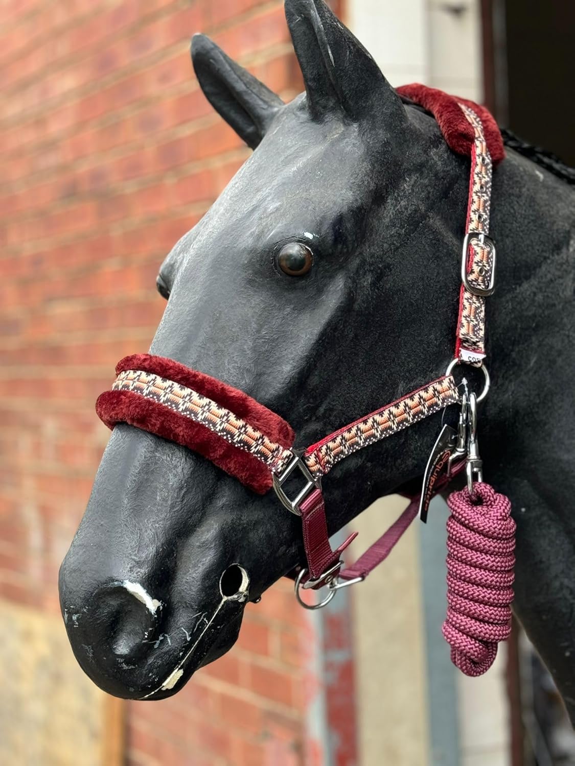 EQUIPRIDE HEADCOLLAR AND LEAD ROAD SET FAUX FUR BURGUNDY FULL-M SHET (Shetland)