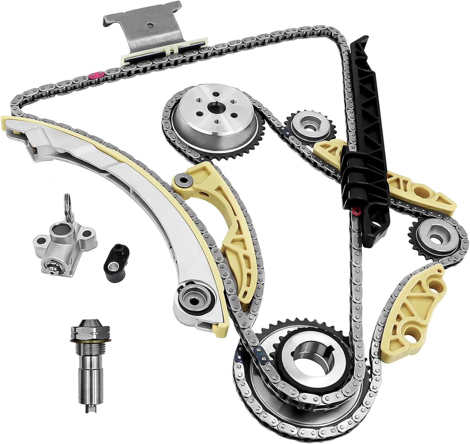 2.4 Ecotec Timing Chain Kit W/Tensioner 12680750 Compatible with 2010-2015 Chevy Equinox Malibu, GMC Terrain, Buick Verano Regal Lacrosse 2.4L 2.2 2010-2015 Replace# 94201S Cadena de tiempo