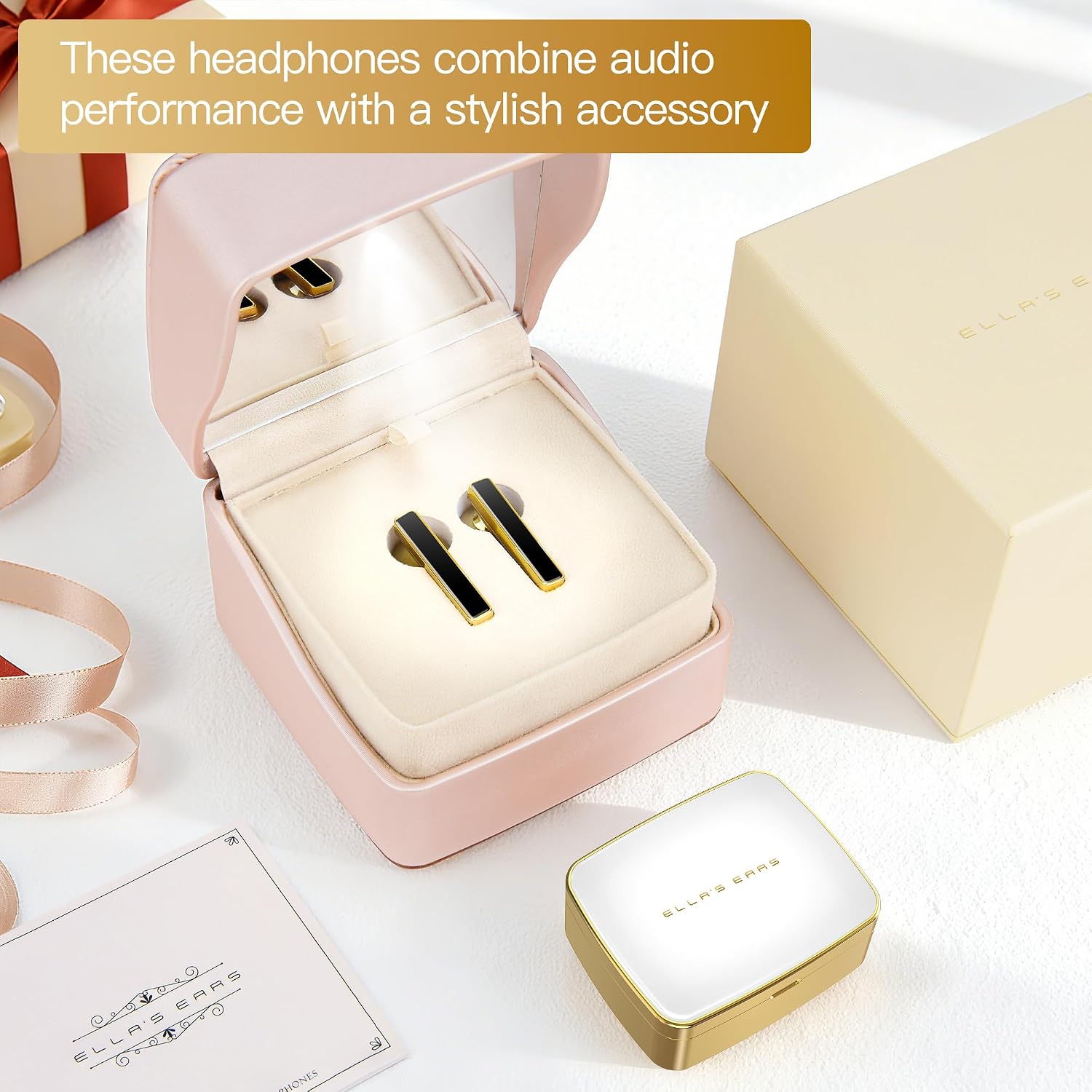 R'hllor Mother’s Day Birthday Gifts for Women, Wireless Earbuds Bluetooth 5.4 Earring Headphones with Noise Cancelling Comfort, Jewelry Style Gift Box, Festival-Black Agate