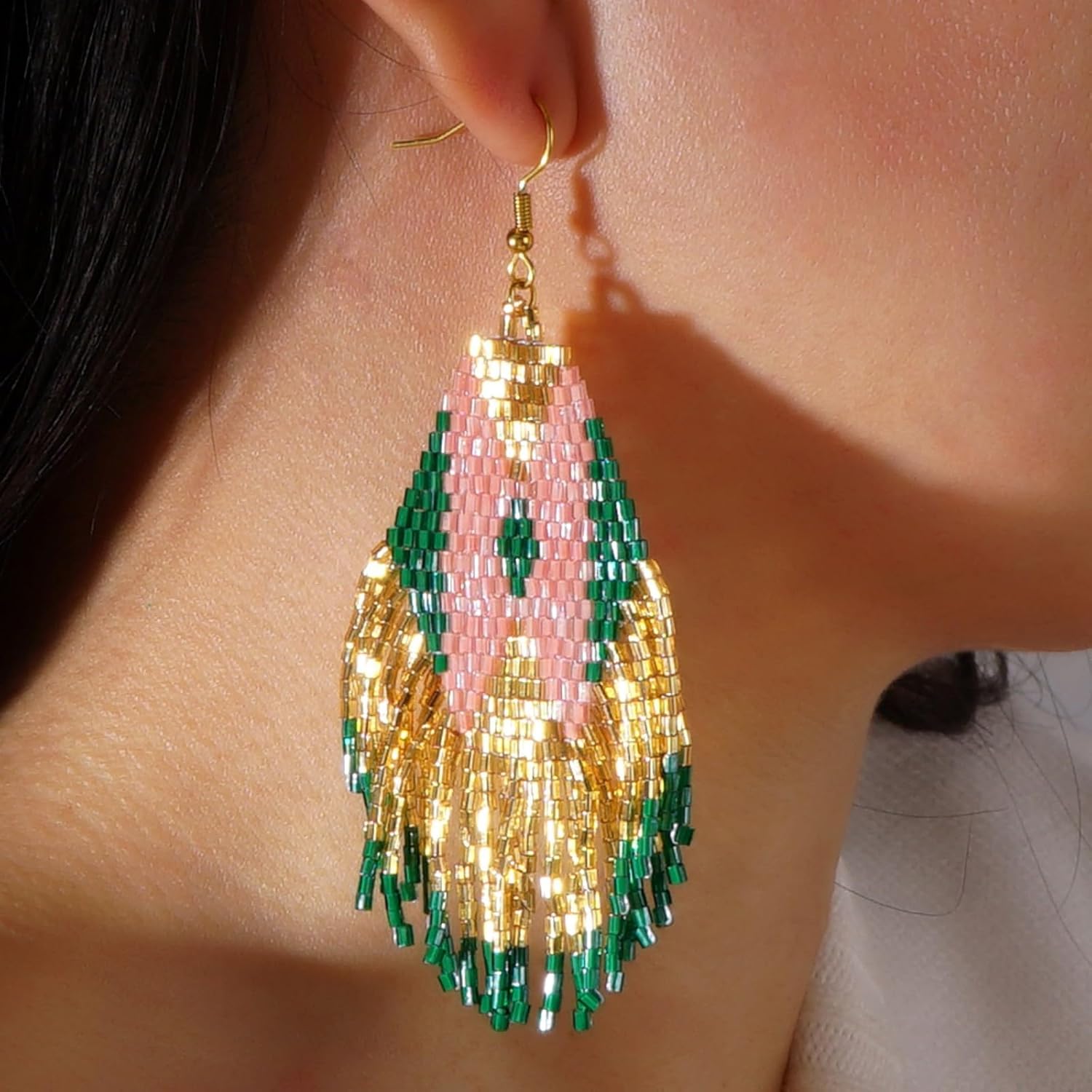 Bohemian Beaded Long Tassel Dangle Earrings for Women, Handmade Jewelry White Tarnish Resistant Lightweight Design, Stylish Accessory for Beach Vacation Party and Gift - Image 2