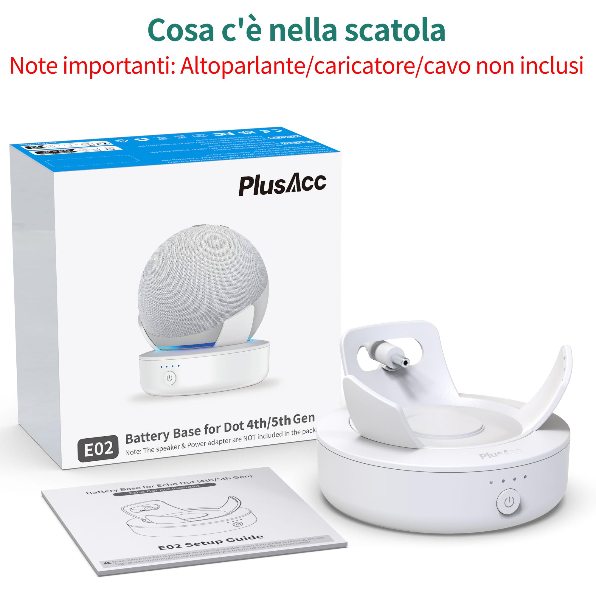 PlusAcc Batteria per Dot 4.&5. Gen - portatile Base Base Accessori (Solo batteria) (Bianco)
