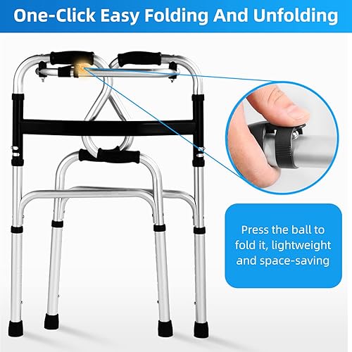 Miniatura 6 de Andador plegable para personas mayores andador plegable con 2 ruedas, andadores de aluminio ajustables de 8 alturas, caminadores estables para
