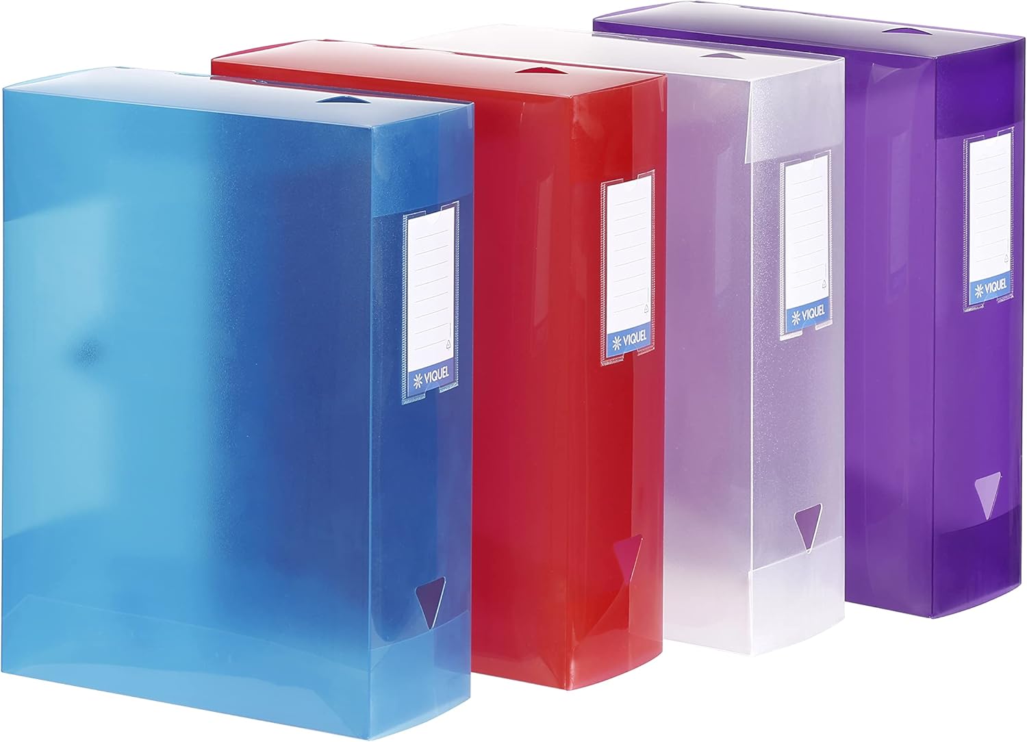 Viquel Class Docs PROPYGLASS Filing Box Polypropylene Spine 100 mm Pack of 4 Assorted Colours