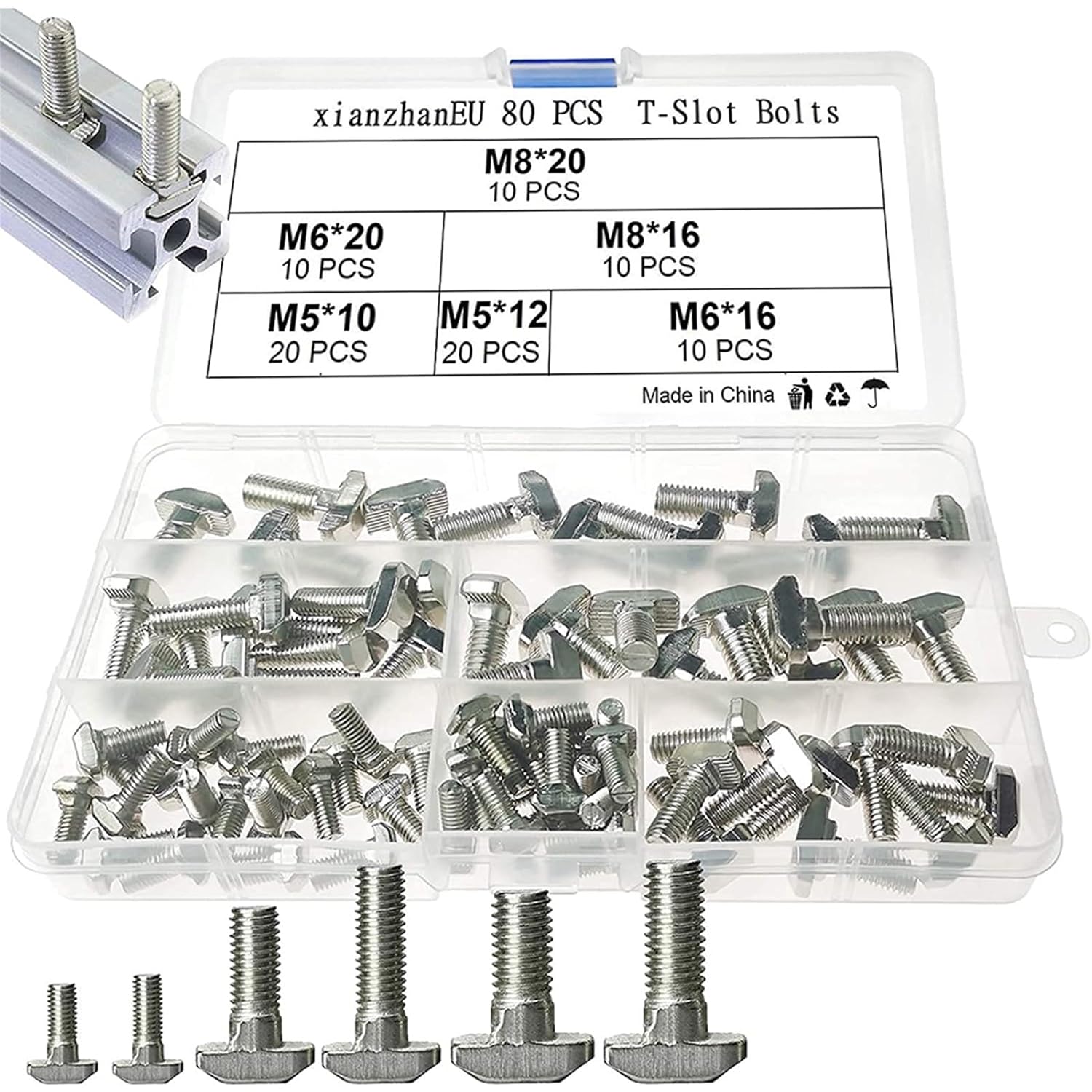 80pcs/lot M5 M6 M8 T Slot Bolts Screws for EU Standard 20 30 40 Series Linear Rail Aluminum Profile