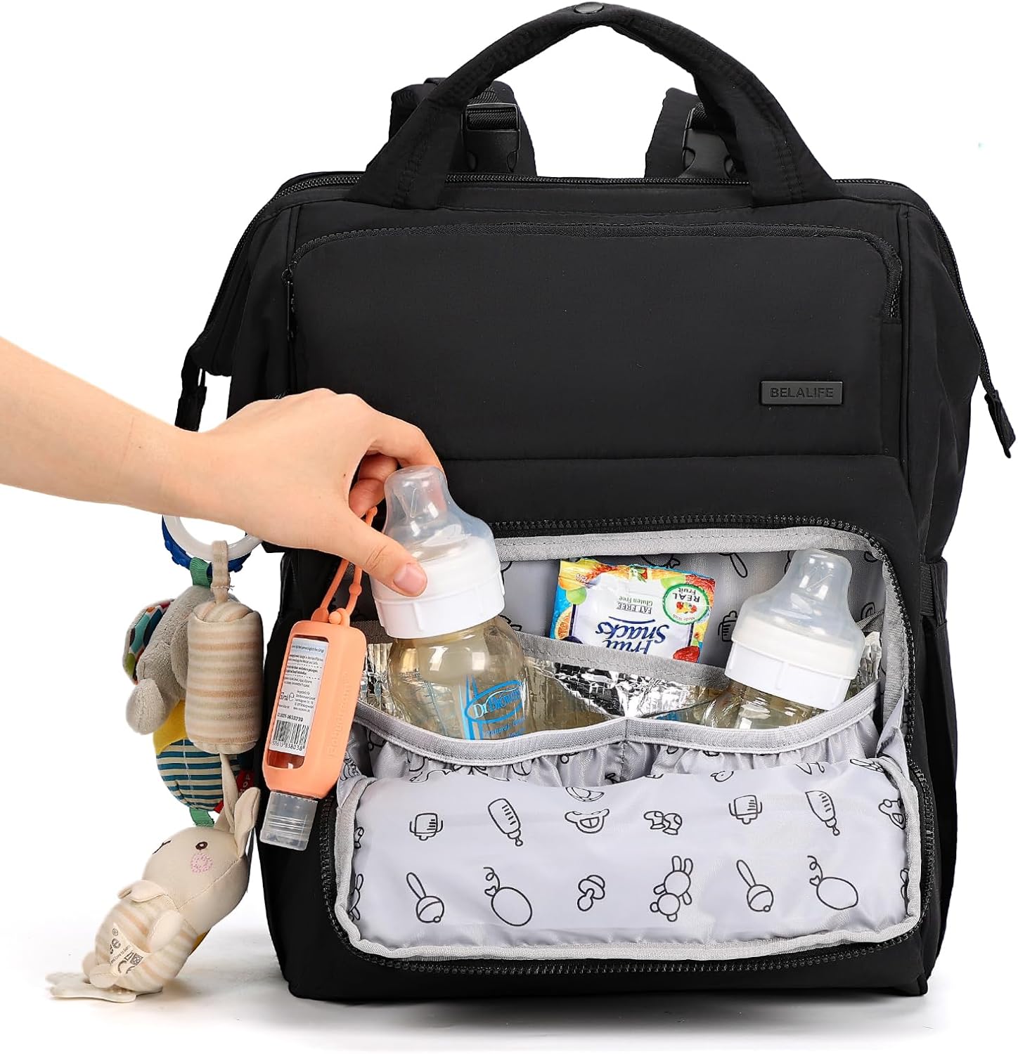 BELALIFE Baby Diaper Backpack Bag, Baby Essentials Travel Backpack for Moms Dads, with Changing Pad, Insulated Bottle Holders & Stroller Straps, Black - Image 2