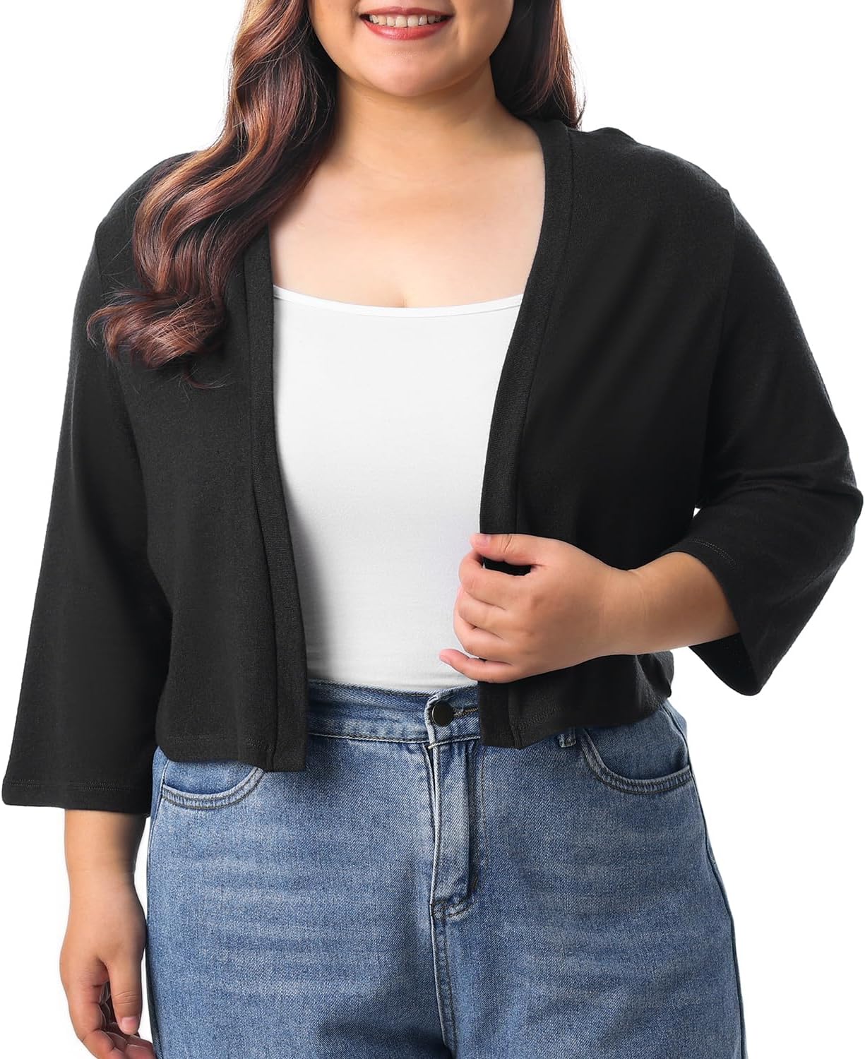 HOdo Women's Plus Size Cardigan Sweater Shrug 3/4 Sleeve Lightweight Open Front Knit 1X-5X