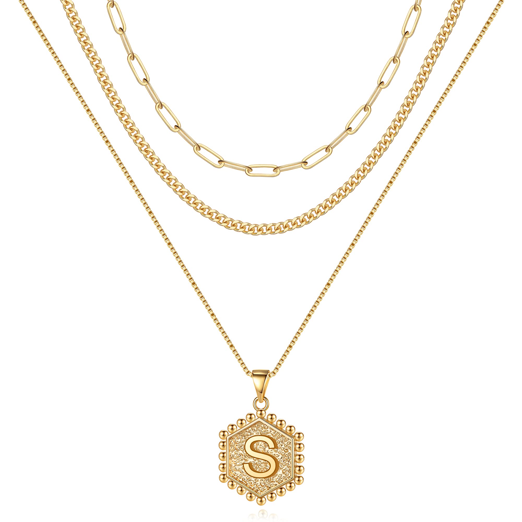 M MOOHAM Layered Initial Necklaces for Women, 14K Real Gold Plated Layered Necklaces for Women Initial Necklaces Paperclip Chain Necklaces for Women Gold Necklace for Women Gold Jewelry for Women