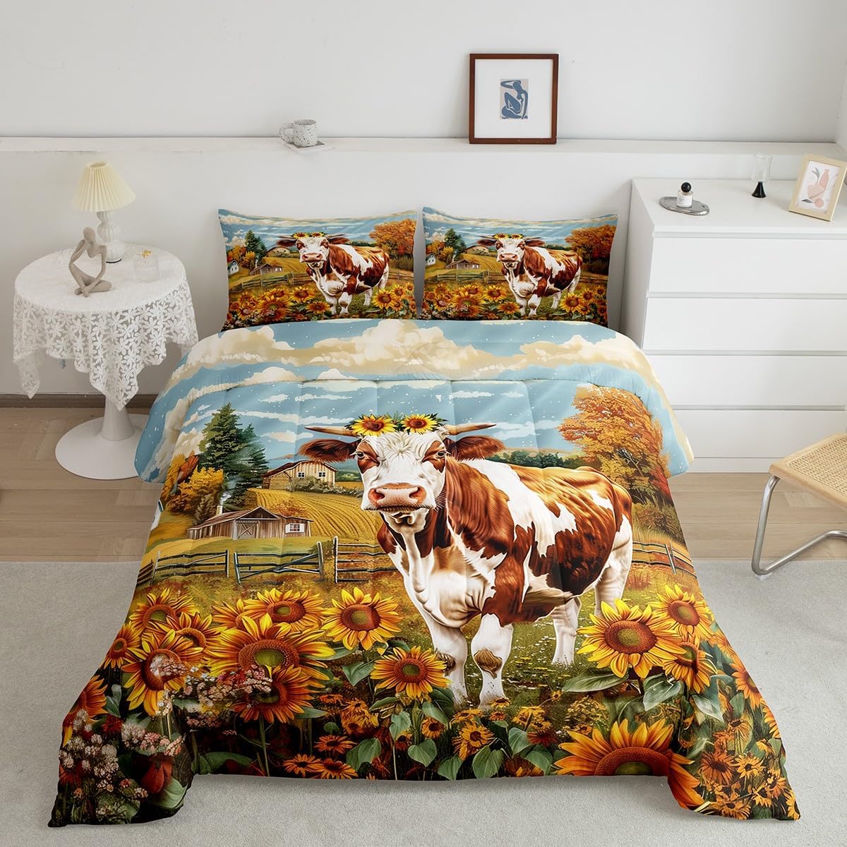 Avocado Comforter Set Queen Size,Green Cartoon Fruits Bedding Set 3Pcs,Funny Surf and Music Avocado Quilt Set for Kids Girls Boys Teens Room Decor,Patchwork Plaid Duvet Insert,2 Pillowcases