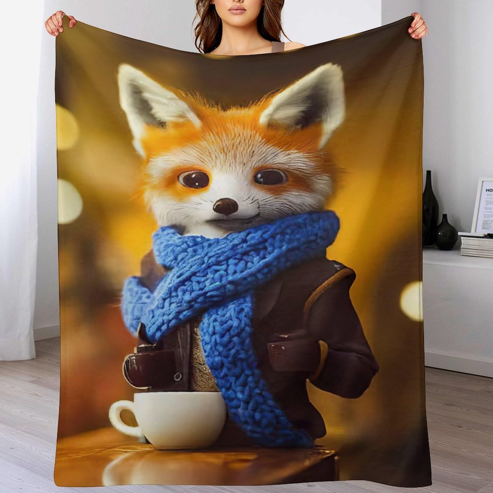 Manta de forro polar de zorro ligera de franela de 180 x 200 cm para cama