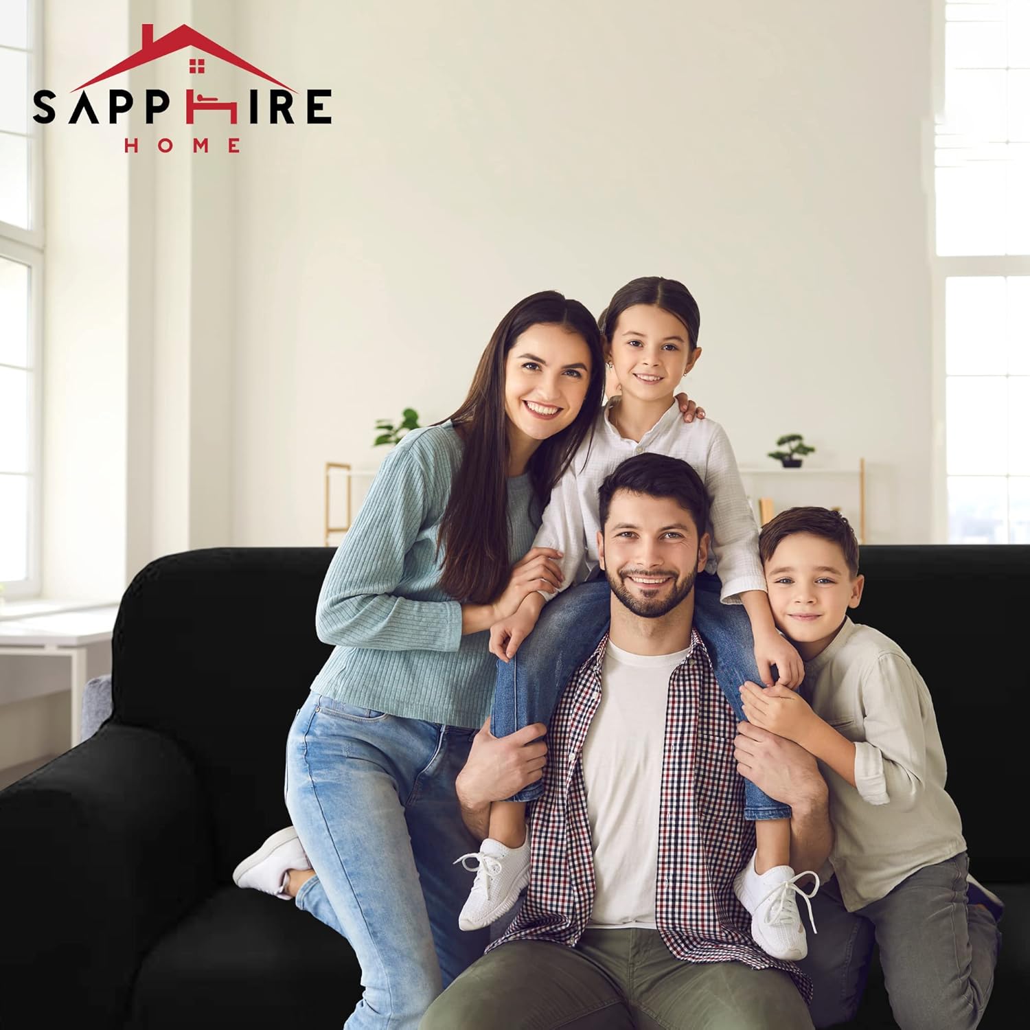 Sapphire Home 2-Piece Sofa and Loveseat Slipcovers, Couch and Loveseat Covers Set, Form fit Stretch, Wrinkle Free, Furniture Protector, Sofa Covers for Living Room, Polyester Spandex (Black)