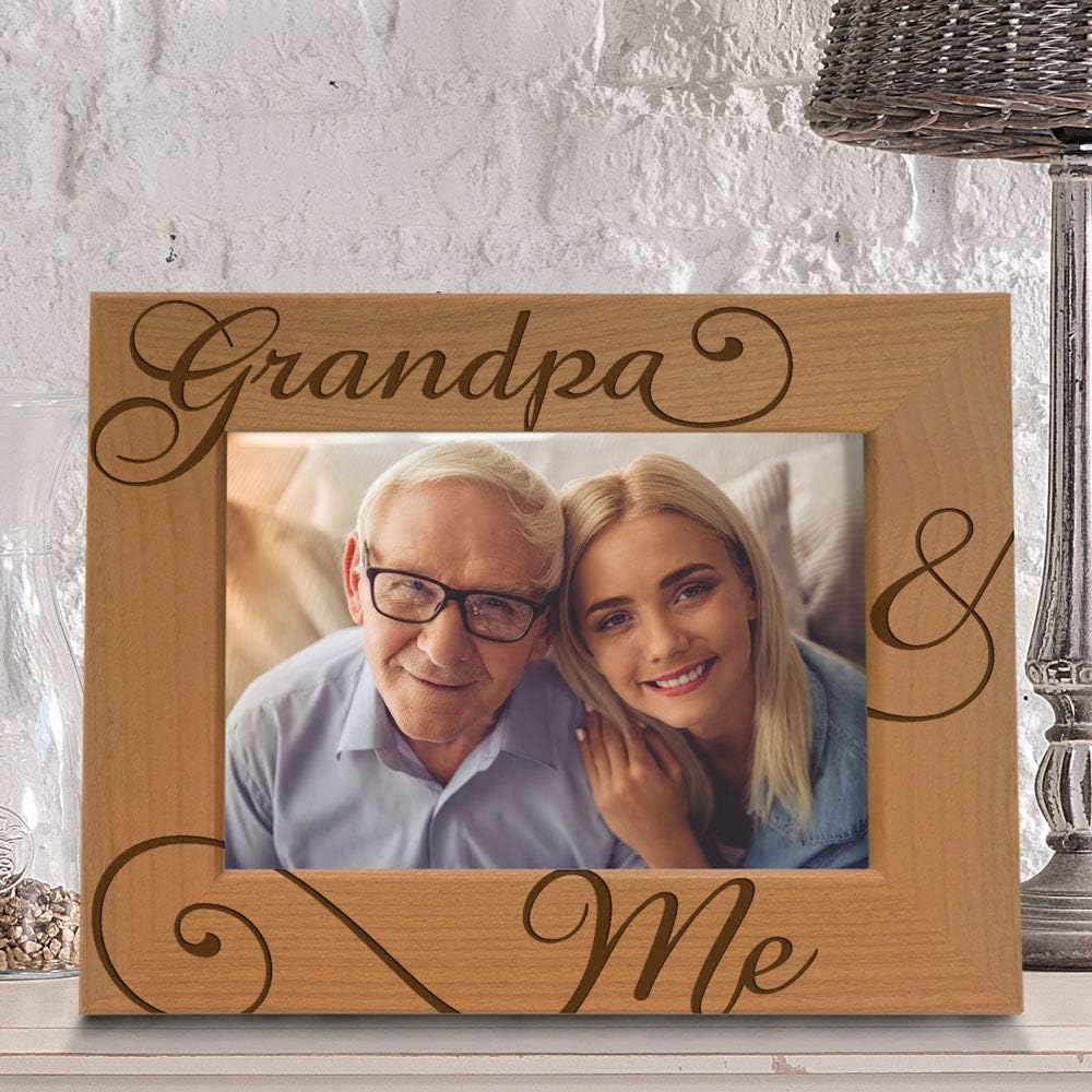 KATE POSH Grandpa & Me Engraved Wooden Picture Frame, I Love You, Grandparent's Day, Best Grandpa Ever, Father's Day, Christmas (5x7-Horizontal)