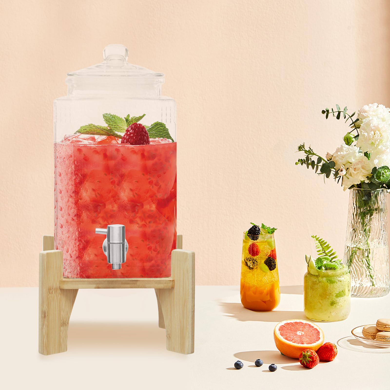 Dispenser di bevande in vetro con rubinetto, distributore di succhi d'acqua, capacità 5 litri per teiera alla frutta per la preparazione di tè freddo, limonata e succhi di frutta