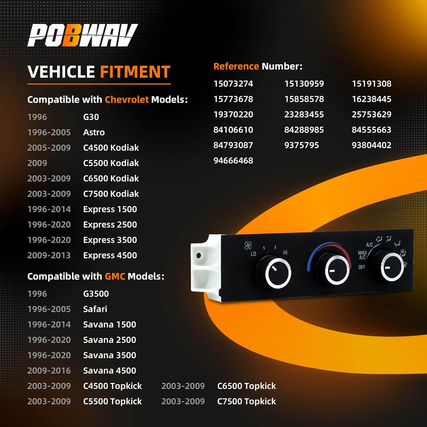 599-217 Air Conditioning Panel, Front A/C Heater Climate Control Module Compatible with 1996-2020 Chevrolet Express 1500 2500 3500, GMC Savana 1500, 2500, 3500, Replace#84288985