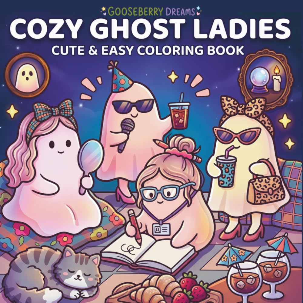Cozy Ghost Ladies: A Cute and Easy Coloring Book for Adults and Teens Featuring Relaxing Spooky Characters, Fun Jobs, Hobbies, and Adorable Boo-Themed Designs