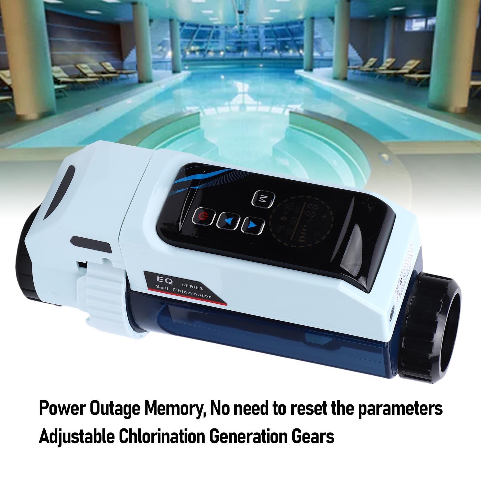 Clorador Salino Inteligente para Piscina, Producción de 32G/h Cl con Placas Ti Autolimpiantes Control WiFi Salida Ajustable 20-100% para SPA Natación Tanque de hasta 160m³