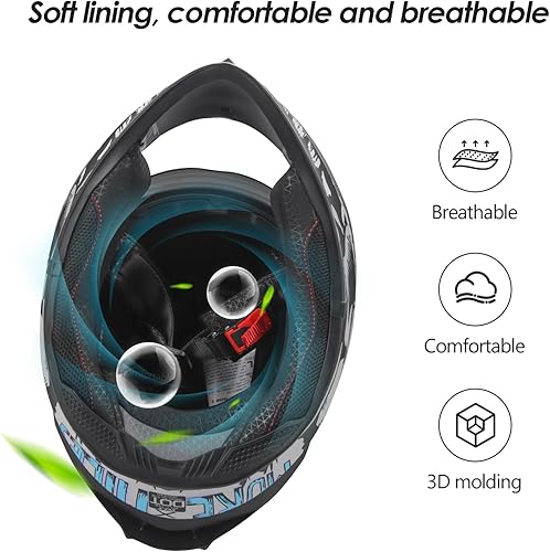 Miniatura 4 de Casco de Motociclista de Cara Completa Certificado DOT  Cáscara Ligera de ABS, Modelo de Bicicleta de Calle con Protector Solar y Visera