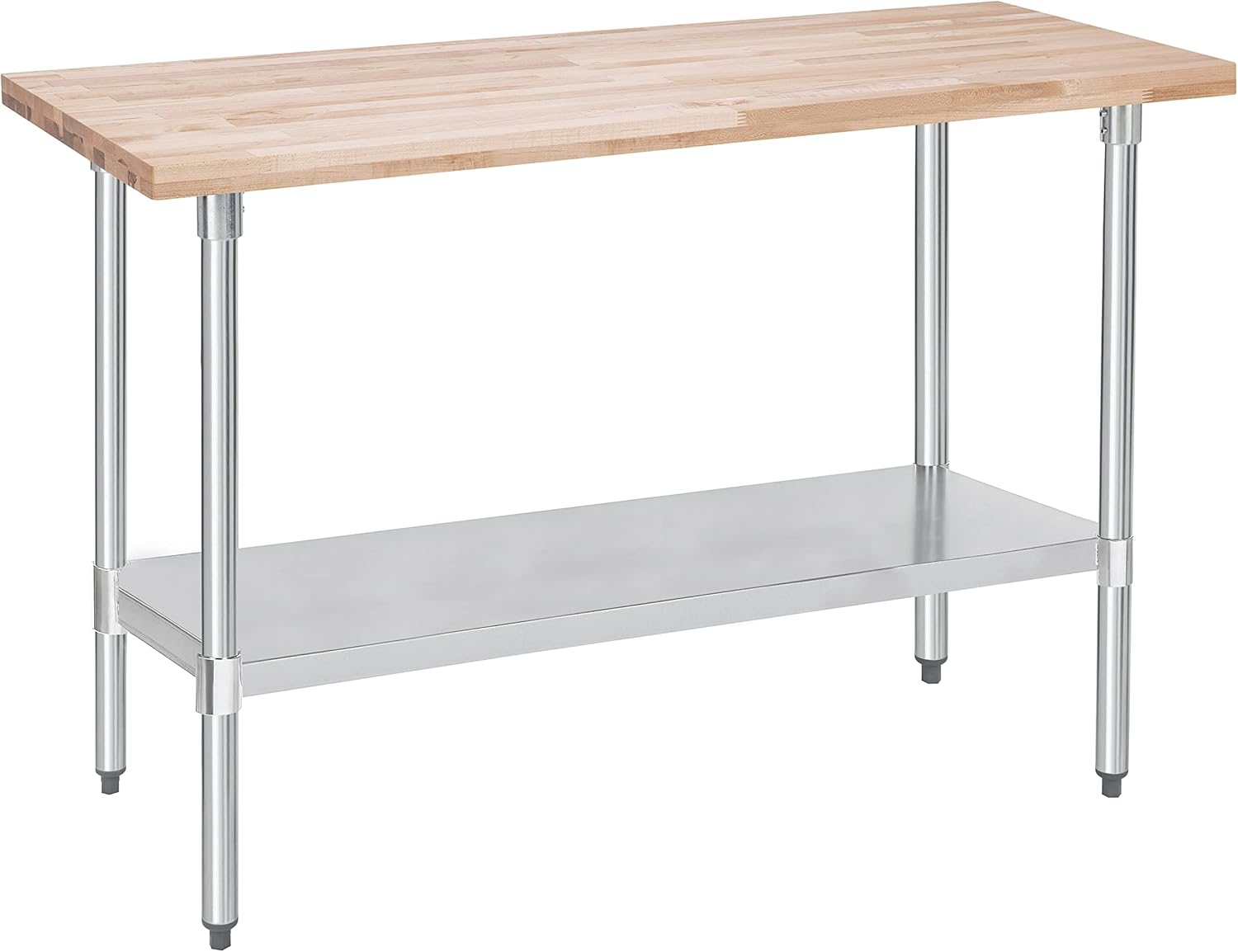 DuraSteel US Maple Top Work Table - 24 x 60 x 35 Inch Commercial Butcher Block Wooden Workbench with Adjustable Lower Shelf - Fits Restaurant, Warehouse, Home, Kitchen, Garage