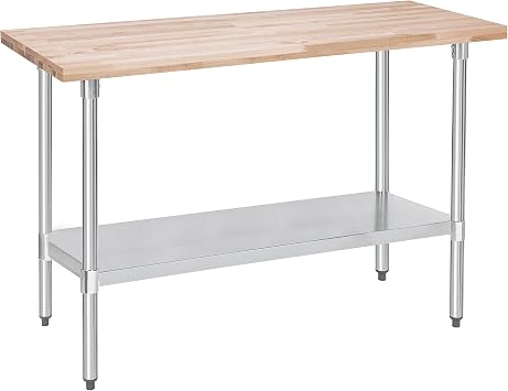 DuraSteel US Maple Top Work Table - 24 x 60 x 35 Inch Commercial Butcher Block Wooden Workbench with Adjustable Lower Shelf - Fits Restaurant, Warehouse, Home, Kitchen, Garage