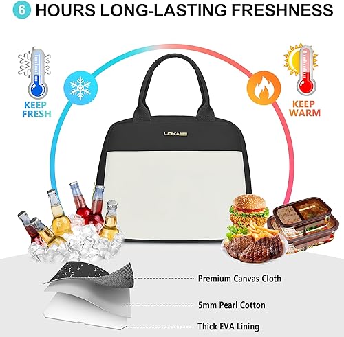 Miniatura 3 de LOKASS Lonchera térmica para mujeres, lonchera para adultos con bolsillo frontal, pequeña y bonita bolsa de almuerzo para el trabajo, bolsa